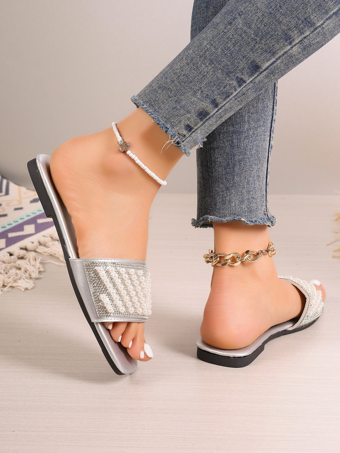 Pearl Straight Flat Slippers: Women's Plus Size Footwear