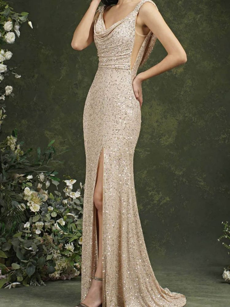 Suspender Slit Evening Dress with Trail: Bridesmaid Edition
