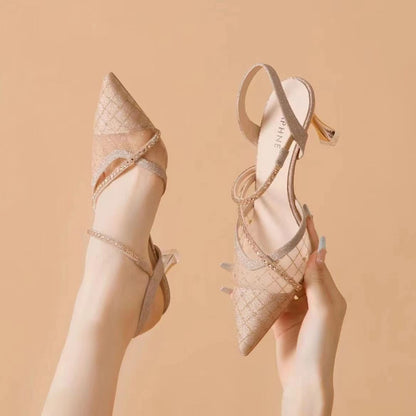 High-End Mesh Heels: Celebrity Half-Toe Stilettos with Design Sense