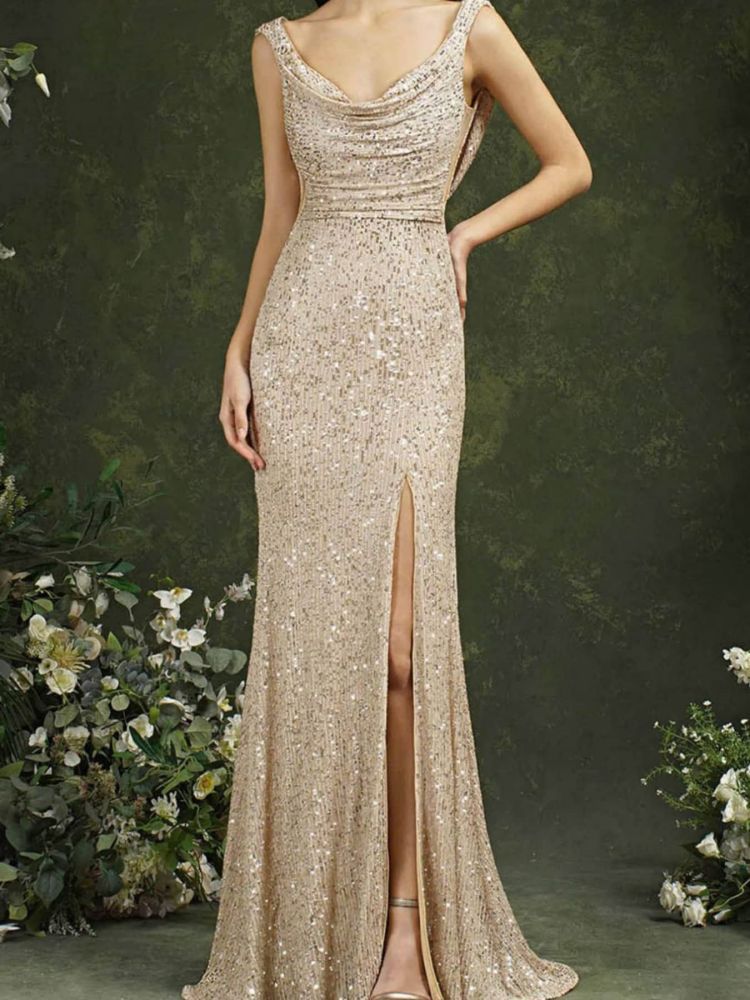Suspender Slit Evening Dress with Trail: Bridesmaid Edition