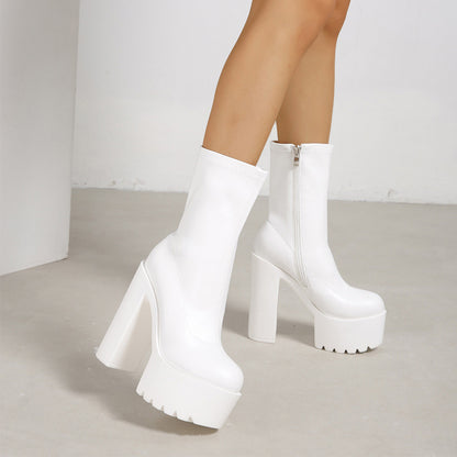 Platform Block Heel Boots: Women's Spring New High Heels