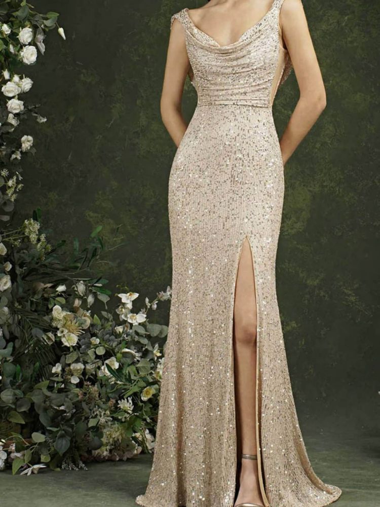 Suspender Slit Evening Dress with Trail: Bridesmaid Edition