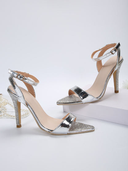 New Style Rhinestone Stiletto Sandals: Ladies' Buckle High Heels