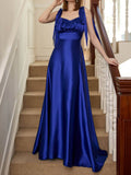 Plus-Size Solid Color Sleeveless Suspender Dress with Long Skirt