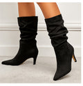 Chic Pleated Stiletto Medium Boots: Spring & Autumn