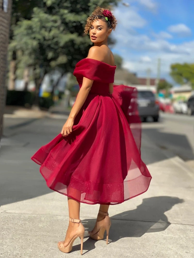 New Raglan Sleeve Slim Fit Bridesmaid Dress: Banquet Party Skirt